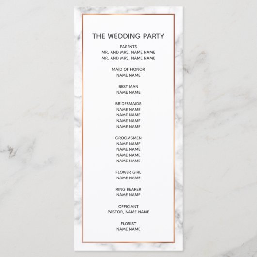 Elegante Rose Gold Kupfer Marmor Palme Tree Hochze Programm (Rückseite)