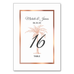 Elegante Rose-Gold-Kupfer-Palme Moderne Hochzeit Tischnummer