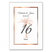 Elegante Rose Gold Kupfer Palme Tree Moderne Hochz Tischnummer (Rückseite)