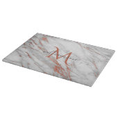 Elegante Rose Gold Kupfer Weißes Marmor Monogramm Schneidebrett (Ecke)
