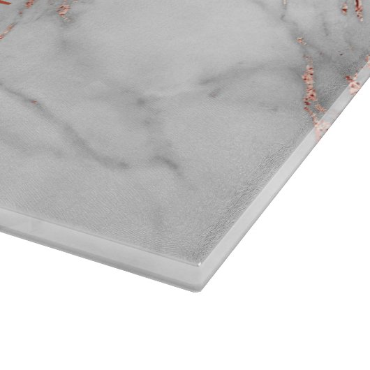 Elegante Rose Gold Kupfer Weißes Marmor Monogramm Schneidebrett (Ecke)