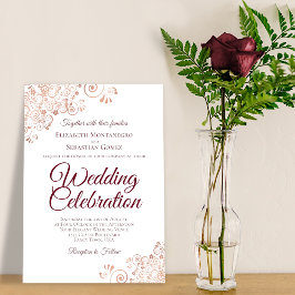 Elegante Rose Gold Lace mit Burgundy Text Wedding Einladung