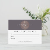 Elegante Rose Gold Leaf Lila Geschenkgutschein (Stehend Vorderseite)