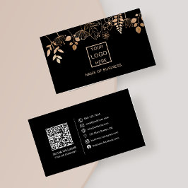 Elegante Rose Gold Leaf QR Code Social Media Icons Visitenkarte