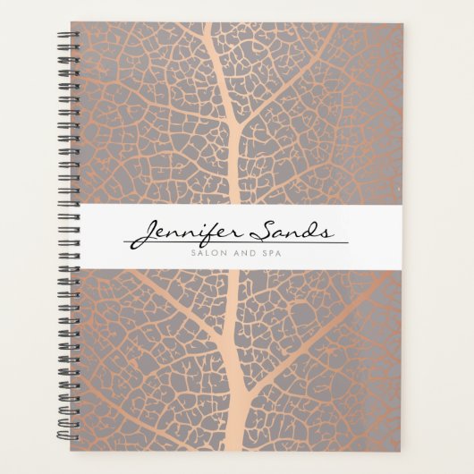 Elegante Rose Gold Leaf Tree Muster Ernennung Planer (Vorderseite)