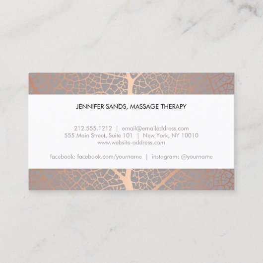 Elegante Rose Gold Leaf Tree Muster Tree Tree Tree Visitenkarte (Rückseite)