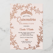 Elegante Rose Gold Leaf Wreath Quinceanera Fo Folieneinladung (Vorderseite)