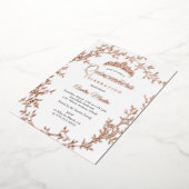 Elegante Rose Gold Leaf Wreath Quinceanera Folieneinladung (Gedreht)