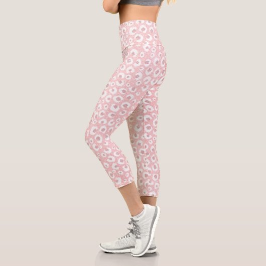 Elegante Rose Gold Leopard Print White Pattern Capri Leggings (Links)