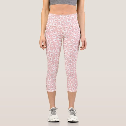 Elegante Rose Gold Leopard Print White Pattern Capri Leggings (Vorderseite)