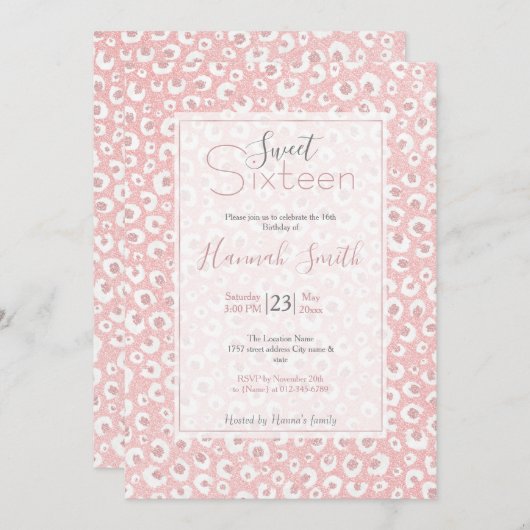 Elegante Rose Gold Leopard Print White Pattern Einladung (Vorne/Hinten)
