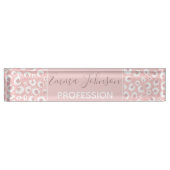 Elegante Rose Gold Leopard Print White Pattern Namensplakette (Vorderseite)