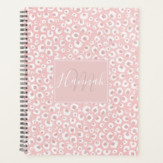 Elegante Rose Gold Leopard Print White Pattern Planer (Vorderseite)