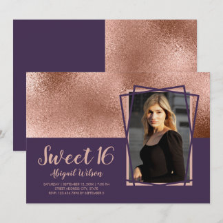 Elegante Rose Gold lila 16 . Geburtstag Geburtstag Einladung