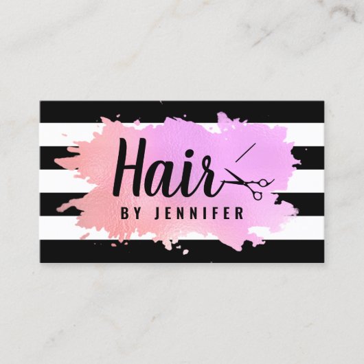 Elegante Rose Gold lila Schere Haarstylist Visitenkarte (Vorderseite)