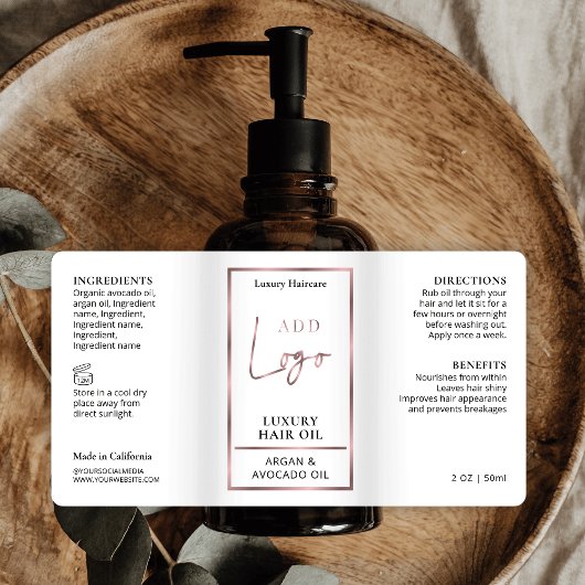 Elegante Rose Gold Logo Haaröl 2OZ Dropper Flasche