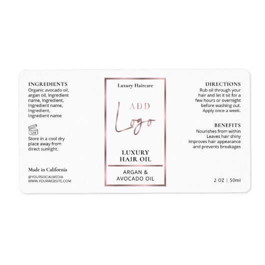 Elegante Rose Gold Logo Haaröl 2OZ Dropper Flasche (Vorne)