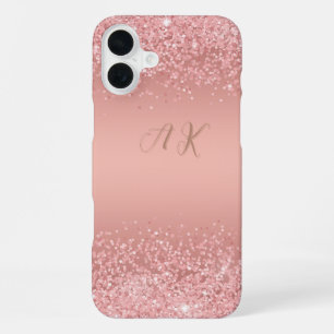 Elegante Rose Gold Luxe Schimmer Monogramm iPhone 16 Plus Hülle