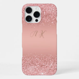 Elegante Rose Gold Luxe Schimmer Monogramm  iPhone 16 Pro Max Hülle