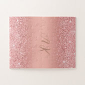 Elegante Rose Gold Luxe Schimmer Monogramm Puzzle (Horizontal)