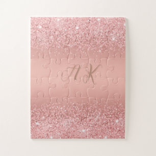 Elegante Rose Gold Luxe Schimmer Monogramm Puzzle