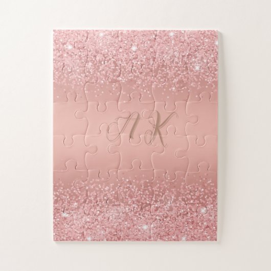 Elegante Rose Gold Luxe Schimmer Monogramm Puzzle (Vertikal)