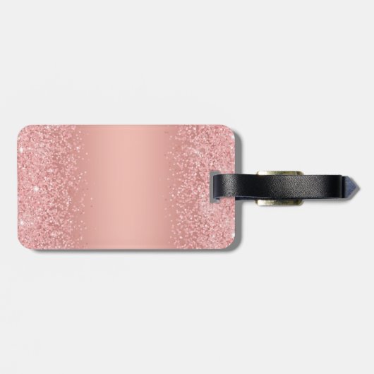 Elegante Rose Gold Luxe Shimmer Monogramm Gepäckanhänger (Rückseite horizontal)