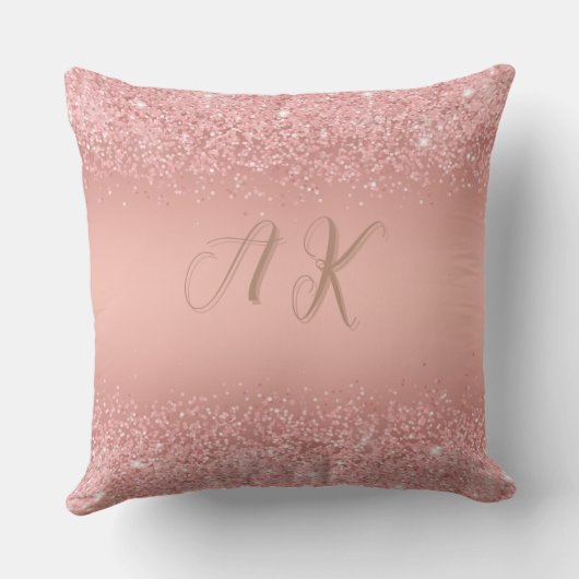 Elegante Rose Gold Luxe Shimmer Monogramm Kissen (Rückseite)