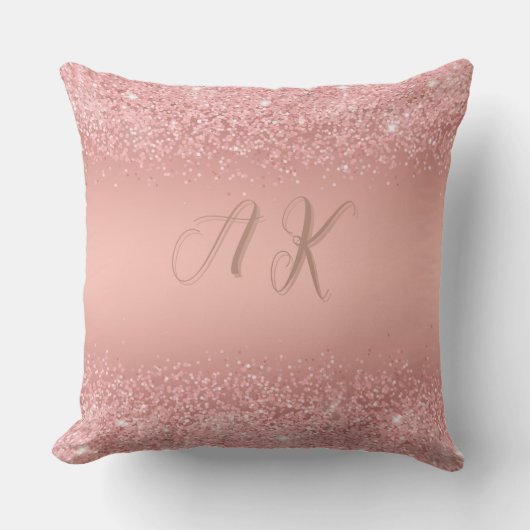 Elegante Rose Gold Luxe Shimmer Monogramm Kissen (Vorderseite)