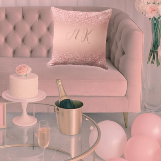 Elegante Rose Gold Luxe Shimmer Monogramm Kissen