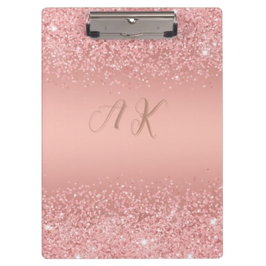 Elegante Rose Gold Luxe Shimmer Monogramm Klemmbrett (Vorderseite)
