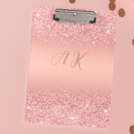 Elegante Rose Gold Luxe Shimmer Monogramm Klemmbrett