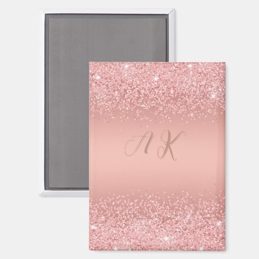 Elegante Rose Gold Luxe Shimmer Monogramm Magnet (Vorderseite/Rückseite)