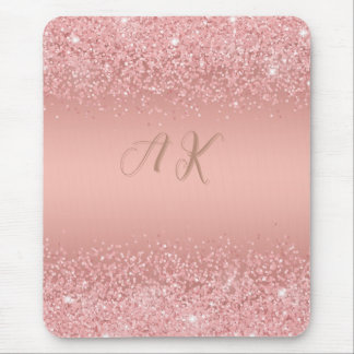 Elegante Rose Gold Luxe Shimmer Monogramm Mousepad