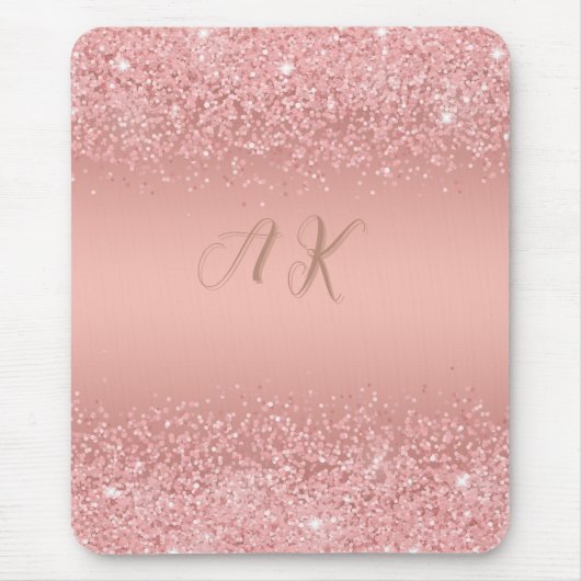 Elegante Rose Gold Luxe Shimmer Monogramm Mousepad (Vorne)