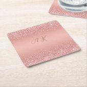 Elegante Rose Gold Luxe Shimmer Monogramm Rechteckiger Pappuntersetzer (angewinkelt)