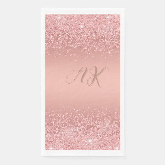 Elegante Rose Gold Luxe Shimmer Monogramm Serviette (Vorderseite)