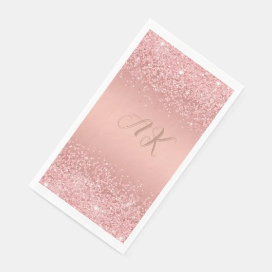 Elegante Rose Gold Luxe Shimmer Monogramm Serviette (Ecke)