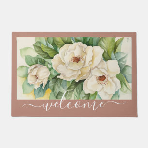Elegante Rose Gold Magnolia Floral Begrüßungssch Fußmatte