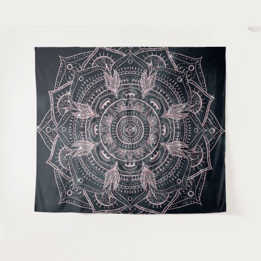 Elegante Rose Gold Mandala Gray Nebel Design Wandteppich (Vorderseite (Horizontal))