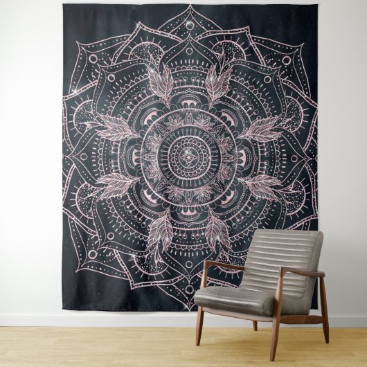 Elegante Rose Gold Mandala Gray Nebel Design Wandteppich (Beispiel)