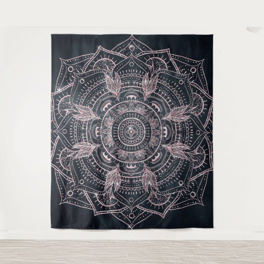 Elegante Rose Gold Mandala Gray Nebel Design Wandteppich (Vorderseite)