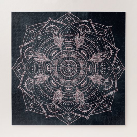 Elegante Rose Gold Mandala Gray Nebula Design Puzzle (Horizontal)