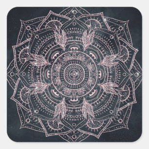 Elegante Rose Gold Mandala Gray Nebula Design Quadratischer Aufkleber