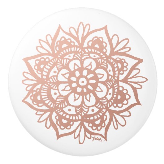 Elegante Rose Gold Mandala Keramikknauf (Vorderseite)