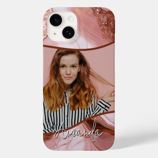 Elegante Rose Gold Marble Glitzer Foto Case-Mate iPhone Hülle (Rückseite)