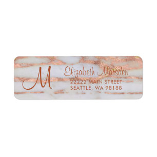 Elegante Rose Gold Marble Script-Rücksendeadresse