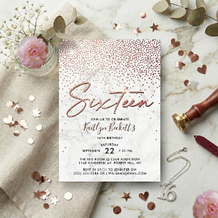 Elegante Rose Gold & Marmor 16. Geburtstag Einladung