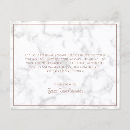 Elegante Rose Gold Marmor Budget Danke Karte (Rückseite)
