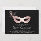 Elegante Rose Gold Masquerade Theme Quinceanera Einladung (Vorderseite)